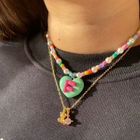 NARINARI | สร้อยสีสันสดใสน่ารักพร้อมจี้รูปหัวใจตัวอักษร ??? | handmade clay necklace (made to order 3-5 days)