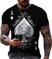 Fleiyd Mens Graphic Tees Casual Short Sleeve Crewneck Tshirt 3D Poker Pattern Vintage T Shirts Funny Casual Shirt (Black,2XL)