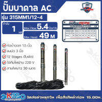 Mitsumax ปั๊มบาดาล 1HP (1แรงม้า) ท่อออก 1.5 นิ้ว 12 ใบพัด สำหรับลงบ่อ 3 นิ้ว ใช้กับไฟบ้าน 220V แถมฟรีสายไฟ 30 เมตร รุ่น 315MM1/12-4 รับประกันคุณภาพ