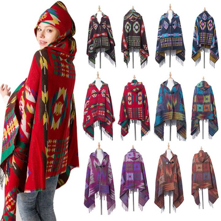 ผ้าคลุมปอนโชสำหรับผู้หญิง-ผ้าคลุมโอเวอร์ไซส์2023แฟชั่นใหม่ฤดูหนาวผ้าพันคอแคชเมียร์อบอุ่น