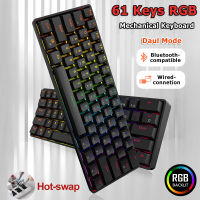 K28คู่รุ่นมินิแป้นพิมพ์เชิงกลสำหรับเล่นเกม61คีย์ RGB สลับร้อน Type-C คีย์บอร์ดไร้สาย BT5.0สายสำหรับแท็บแล็ตพีซีแล็บท็อป