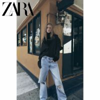 Zara ใหม่ กางเกงยีนส์ ขากว้าง เอวสูง แต่งรอยขาด TRF สําหรับผู้หญิงTH