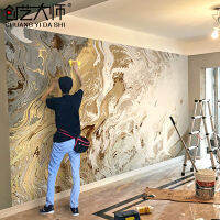 【CW】New Chinese Light Luxury Bedroom Wallpaper Living Room Abstract Artistic Conception Golden Landscape Art ภาพจิตรกรรมฝาผนังพื้นหลังทีวี