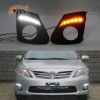 ⊕ OKEEN Car LED Daytime Running Light For Toyota Corolla Altis 2011 2012 2013 Day Light White Turn Signal Light Yellow Fog Lamp