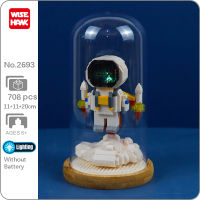 WS 2693 Space Astronaut Spaceman Fly Rocket Led Light Display Cover Wood Base DIY Mini Diamond Blocks Bricks Building Toy In Box