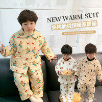 Childrens 2022 Winter Fleece-Lined Cotton Warm Home Clothes Boys And Girls Korean Style Cartoon Pajamas Warm Two-Piece Fashionable Set