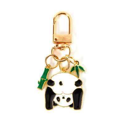 ruyifang พวงกุญแจแพนด้าการ์ตูนพร้อมพวงกุญแจไม้ไผ่สีเขียวพวงกุญแจเครื่องประดับของขวัญ