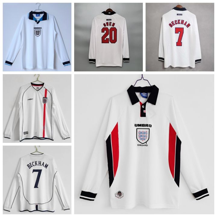 1996 1998 2002 World Cup England Long Sleeve Home Retro Jersey David Beckham  Owen Ashley Cole Football Shirt