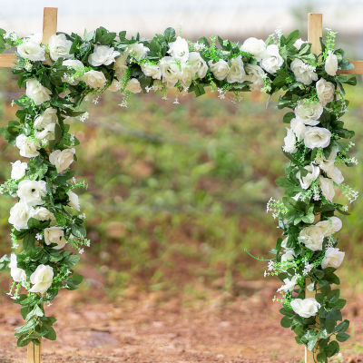 【cw】Artificial Flowers Silk Roses Rattan Long Plant Leaves Fake Garland Home Party Wedding Arch Wall Scene Floral Decorative Wreath