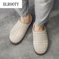 Winter Slippers Men Indoor Home Checkered Flip Flops Warm Fashion Platform Silent Non-slip Shoes Male Slides Flat Casual