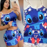 [Cos imitation] Young Girls Home Fashion Casual Summer Pajamas Set Cartoon Sexy Sling T Shirt Slim Sports Shorts