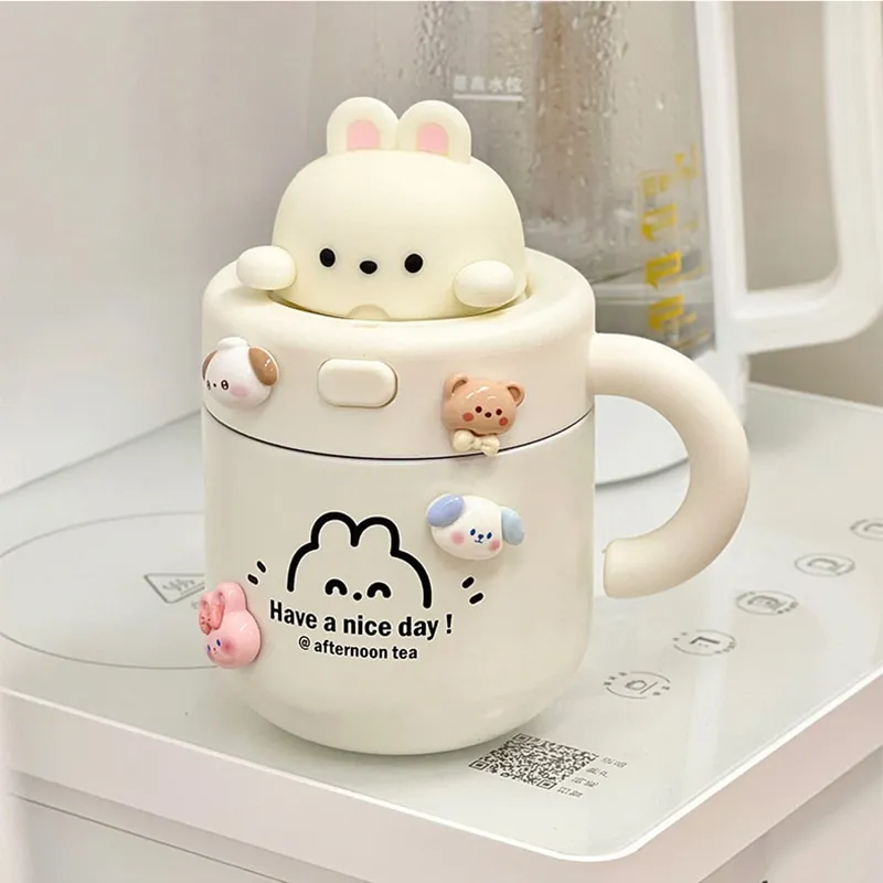 Cute Bear Cup With Straw for Hot Drinks 530ml Kawaii Thermo 