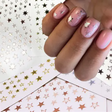 Sliver Stars Nails Stickers 3d Bronzing Laser White Cross Starlight  Glossychic Y2k Stylish Adhesive Manicure Decorations So-167 High Quality