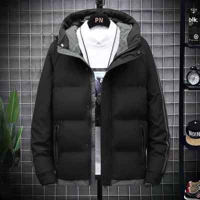 Mens Jacket New Winter Fashion Warmth Thick Windproof Hooded Solid Color Thick Cotton Lining Jacket M-4XL Mens Chaqueta Hombre