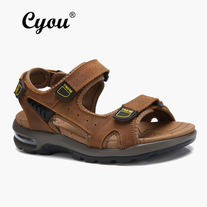 cyou-รองเท้าแตะชายหาดหนังวัวแท้ผู้ชาย-รองเท้าลำลองผู้ชายรองเท้าหนังนิ่มรุ่นใหม่สำหรับฤดูร้อน