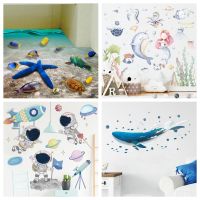 ⊕✧ 60x90cm Cute 3D Dolphin Floor Stickers Waterproof Bathroom Starfish wall stickers floor sticker tiles For Kids Room Gift