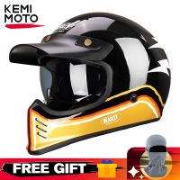 Motorcycle Helmet Full Face ECE Certification Man Vintage Retro Moto Helmets Breathable Safety Double Lens Motocross Motorbike