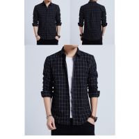 Mens New Cotton Plaid Long Sleeve Floral Shirt เสื้อเชิ้ตแขนยาวผู้ชายลายดอกไม้ปุ่มสบาย ๆ เสื้อเชิ้ตหลวมพร้อมสต็อกส