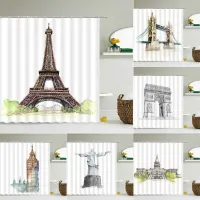 ม่านอาบน้ำผ้ากันน้ำ Paris Tower, สะพานลอนดอน, Arc de Triomphe ห้องน้ำขนาดใหญ่ 240X180 การพิมพ์ 3D ตกแต่งผนังม่าน 180 * 180 ซม