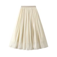 Pure Color Yarn Skirt Womens Fresh and Sweet Mid length Skirt