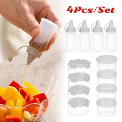 Transparent Spices Bottle with Lid Portable Mini Sauce Seasoning Box Dispenser Salt Spice Jar Sauce Squeeze Bottle 4 Pcs/Set