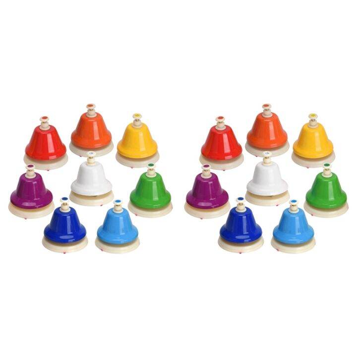16X Desk Bells, 8 Notes Diatonic Metal Hand Bells, Rainbow Music Bells