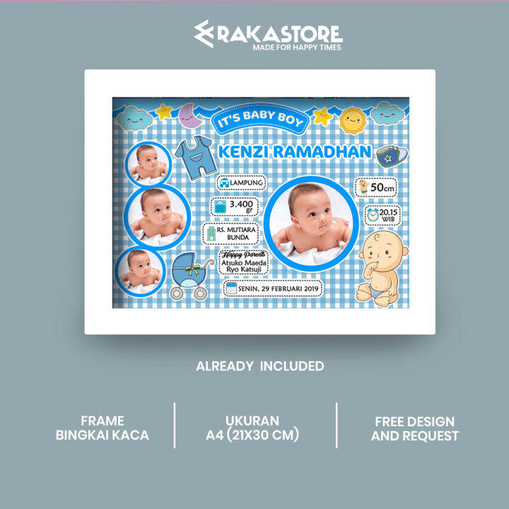 Cetak Foto Biodata Bayi Plus Bingkai Kaca Motif Baby Blue Ukuran A4 ...