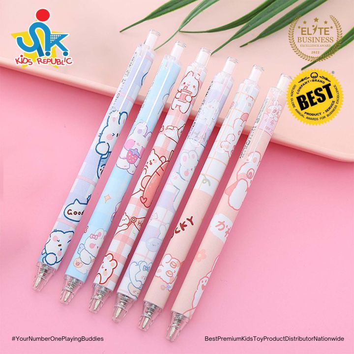 6pcs Set of Press Glue Pen Retractable Gel Random Ink Color Ballpen ...