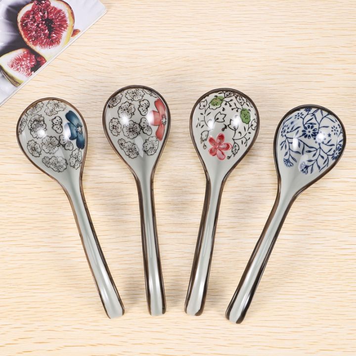 4-pieces-asian-retro-chinese-ceramic-rice-spoons-curved-handle-ramen-soup-spoon-painted-flower-spoons-with-long-handle