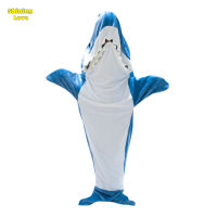 ShiningLove Shark Sleeping Bag Flannel Shark Wearable Blanket Cute Animal Tail Hoodie Home Office Multi-use Nap For Children Adult