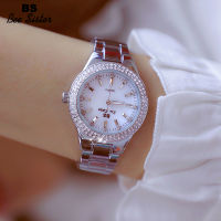 BS Bee Sister Original Women S Watch Korean Version Luxury Brand Diamond Rhinestone Waterproof Full Steel Quartz Watches Elegant Silver Wristwatch Gift For Ladies