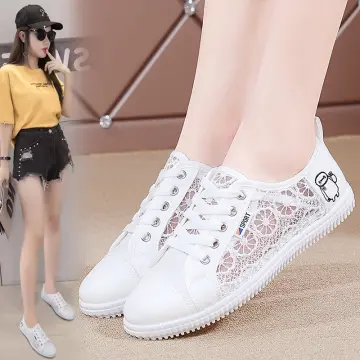 White sneakers with colored on sale laces