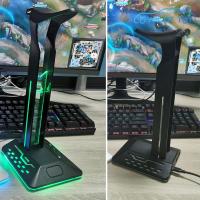 ชุดหูฟังสำหรับเล่นเกมแร็คที่วางหูฟัง RGB ชั้นวางอุปกรณ์เสริมการเล่นเกมแล็ปท็อป PC