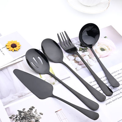 Drmfiy 57ชิ้นสีดำมีดให้บริการช้อนส้อมชุดอาหารเย็นบุฟเฟ่ต์จัดเลี้ยง Flatware ให้บริการกระชอนช้อนส้อมเครื่องเงินชุด