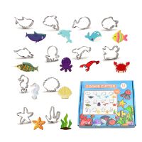 Hot Selling 12 Pieces Marine Animals Shaped Stainless Steel Cookie Cutters Bakeware Cake Decorating Tool