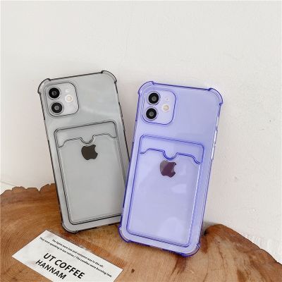 【CC】 Transparent Card Slot Holder for iPhone 13 12 14 15 X XS XR 7 8 Shockproof Wallet Cover