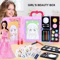 Children Makeup Beauty Box Drawing Toys Girl Cosmetics Set Suitcase Safety Nontoxic Makeup Toys Educational Fun Game For Girls