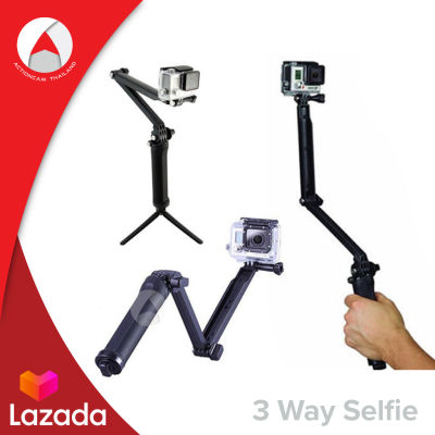 3 Way Selfie Monopod Mount Camera Grip Extension Arm Tripod for Gopro Hero 4 2 3 3+ 2 1 SJCAM SJ4000 Sj5000 X1000 สีดำ (หมุดเงิน)