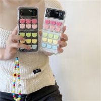 เคส Samsung Z ฝาพับ3 4 5 5 3มิติกรอบด้านหลังกันกระแทกสุดหรูสร้อยข้อมือหมีสีสันเคสสำหรับ Galaxy Z Flip5 ZFlip4 Flip3