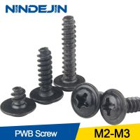 Nindejin 100/200ชิ้นฟิลลิปส์สกรูหัวกลม Pwb กับเครื่องซักผ้าสกรู Self-TAP สีดำชุบสกรู M2 M3