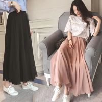 COD DSFERTGERRYYY New Pleated Plain Chiffon High Waist Women Casual Maxi Skirt