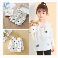 LS Girls เสื้อยืดแขนยาวเวอร์ชั่นเกาหลีใหม่เด็กคอกลม Top Little Girl Cotton T-Shirt