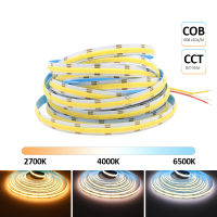 แถบ LED COB 24V DC12V 608LEDs FCOB 5เมตรไฟ LED หรี่แสงได้สองสี8มม. 10มม. PCB ความหนาแน่นสูงเทป Ra90เชิงเส้น