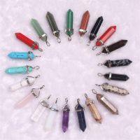 ZZOOI Wholesale 24color/lot High Quality Assorted Natural Stone Quartz Point Pendant Mixed Pillar Charms Chakra Pendulum Free Shipping