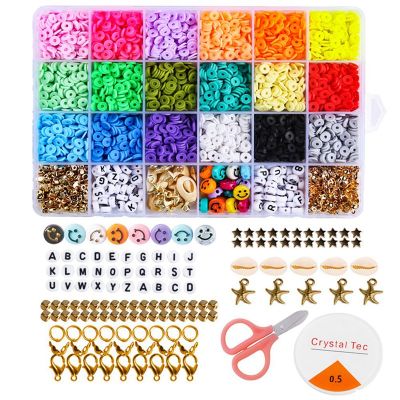 3600Pcs/Box 6mm Clay Bracelet Beads for Jewelry Making Kit,Flat Round Polymer Clay Beads DIY Handmade Accessories