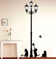 【CW】 Ancient Lamp Cats and Birds Wall Stickers Mural Room Kids Bedroom Decals Wallpaper