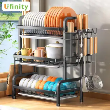 2/3 Tiers Dish Drainer Holder Drying Rack with Tray adjustable Kitchen Sink  Counter Organizer Storage