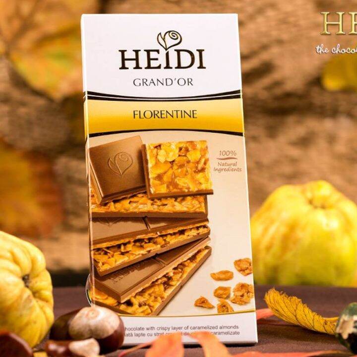 premium-import-x-1-heidi-chocolate-grandor-florentine-100-g-ช็อคโกแลตที่ผสมถั่วอัลมอลพร้อมคาราเมลราดอยูด้านบนช็อคโกแลตบาร์