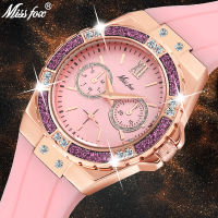 Missfox Women Watches Luxury Fashion 2019 Diamond Rose Gold Chronograph Pink Rubber Band Ladies Watches Quartz Wristwatches New