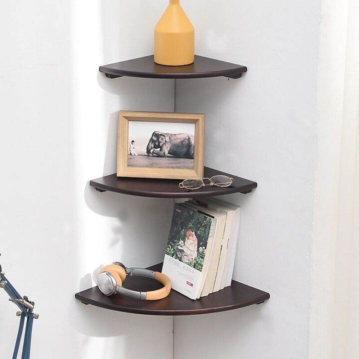 Corner Wall Mounted Floating Shelf Solid Wood Corner Bookshelf Storage Rack For Kitchen Room